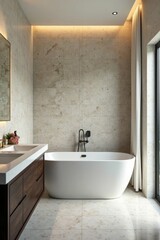 Luxurious bathroom with freestanding tub and rain shower, shower, tub, luxurious