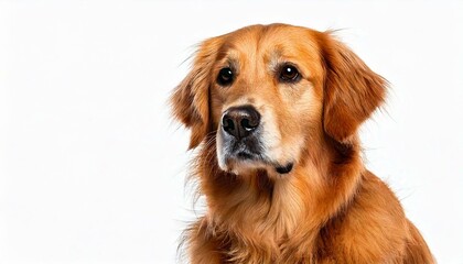 Fototapeta premium Golden Retriever, 1 and a half years old, sitting in front of white