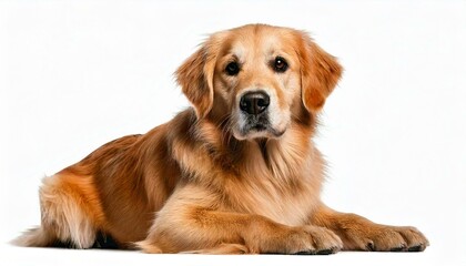  Golden Retriever, 1 and a half years old, sitting in front of white
