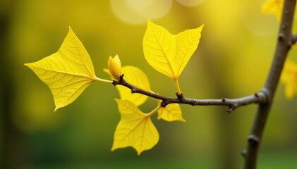 Single twig with yellowish ginkgo biloba leaves and seeds, yellow, tree branch, seed pod