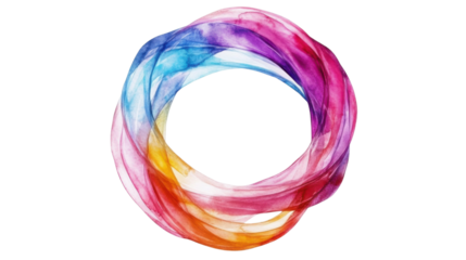 Colorful swirling smoke forming a circle on transparent background