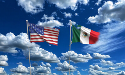 usa united state america us mexico vs flag waving blue sky cloudy white copy space map travel canada country national emigration immigration boundary politic politic government north america protect