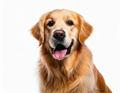  Happy sitting and panting Golden retriever dog looking at camera - Powered by Adobe
