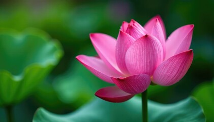A pink lotus bloom with dew drops glistening on its petals, garden freshness, lotus flowers
