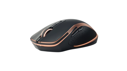 Modern wireless mouse with rose gold accents on transparent background