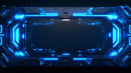 Obraz premium A high-tech 3D render of a HUD digital frame illuminated by glowing blue lines, symbolizing the forefront of digital innovation and design