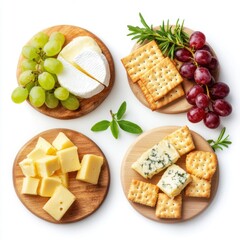 boards with brie cheddar cubes grapes