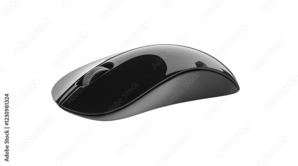 Poster wireless computer mouse floating on transparent background