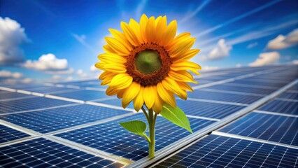 Sunflower on Solar Panel: A Beautiful Harmony of Nature and Technology in Minimalist Photography