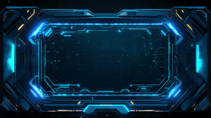 A sleek 3D render of a HUD digital frame with glowing blue lines, showcasing the advanced and futuristic design of modern technology