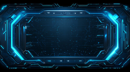 A high-tech 3D render of a HUD digital frame illuminated by glowing blue lines, symbolizing the future of digital innovation and design
