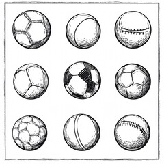 Creative Cartoon Vector Sport Balls Icons Set for Various Sports Activities with Colorful Illustrations for Design