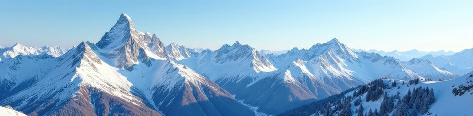 Obraz premium Serene mountain landscape with frozen peaks of Friuli Venezia Giulia, winter, venezia, clear sky