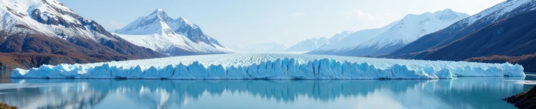 Serene glacier icecap with snow-capped mountains in autumn winter, serene, winter, glacier