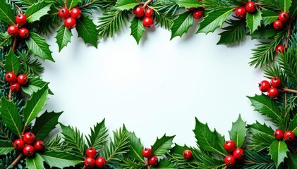 Spruce branches forming a festive holly border, Green, Evergreen