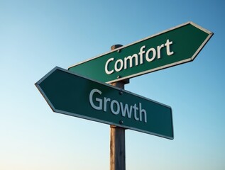 Fototapeta premium Road Sign Pointing in Two Opposite Directions: Comfort and Growth