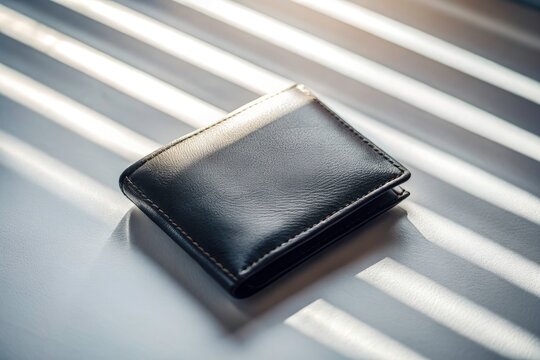 Drone Photography: Black Leather Wallet, White Table, Natural Light - High-Resolution Image