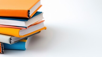 Colorful stack of books inviting exploration in a serene white setting