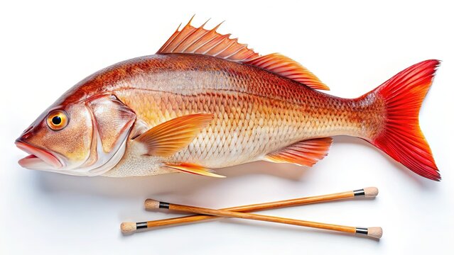 Red Drum Fish with Drumsticks, Isolated White Background - Stock Photo