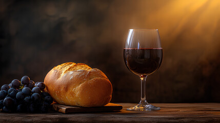 Grapes Bread Glass Of Wine Easter Passover 