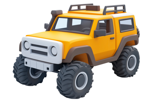 Colorful Cartoon Off-Road SUV Illustration with Large Wheels and Roof Rack