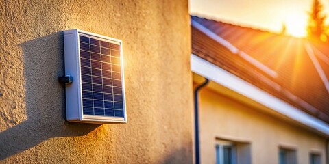 Sustainable Energy: Small Solar Panel on Building Wall with Copy Space