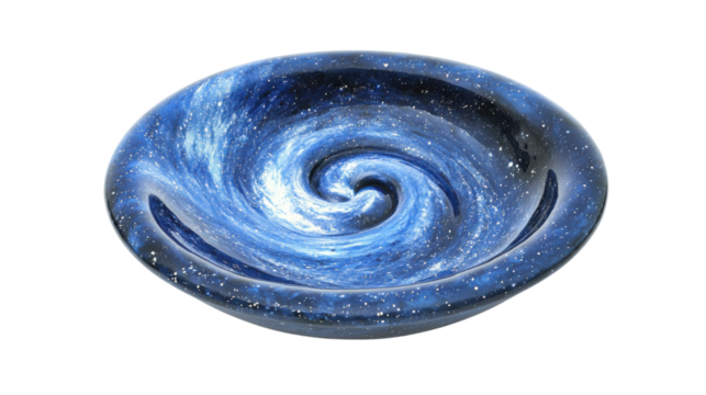 Galaxy rotating inside a transparent glass bowl on a checkered background - Powered by Adobe