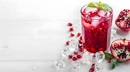 Free photo pomegranate juice with ice cubes