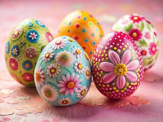Vibrant Handmade Easter Eggs on Pink Background - Spring Festive Decor