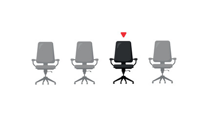 Fototapeta premium We are hiring. Open vacancy. Bussines recruitment. Join our team. We need you. Searching for a candidate for the job. Empty office chair concept. Flat design vector illustration