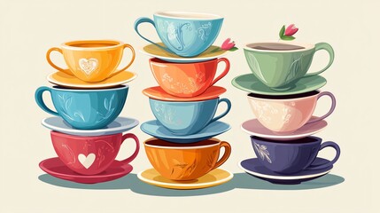Assorted Teacup Collection for Tea Enthusiasts - High-Quality Isolated Image for Design Projects