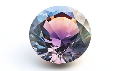 Round gem stone with multi-colored facets isolated on white for design use