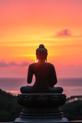 Sunset Buddha statue ocean view meditation