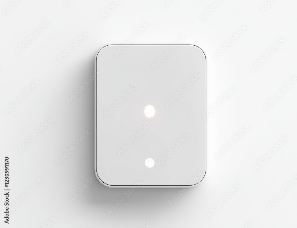 Poster minimalist white square device with two small lights.