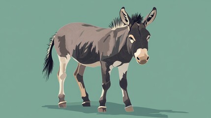 Obraz premium Playful Grey Donkey Icon on Vibrant Green Background Vector Illustration