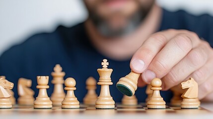 Masterful strategy unfolds as a hand moves a chess piece on the board