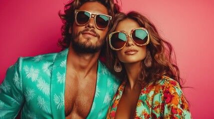 Retro dance vibe with a stylish couple in vibrant 70s fashion