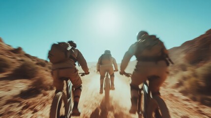Mountain biking adventure through sunlit desert trails during midday
