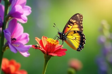 Limenitis archippus sipping nectar from delphiniums, flower field, insects, butterflies