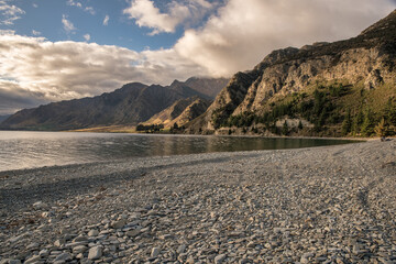 The mountains along both sides of Lake Hawea near Wanaka