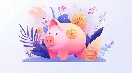 Financial Success Concept with Piggy Bank and Coin in Business Setting