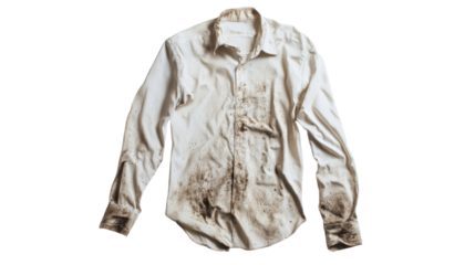 White shirt covered in mud on transparent background