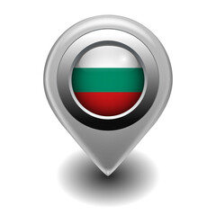Vector Map Pin Location Icon with Bulgarian Flag on 3D Metallic Map Marker