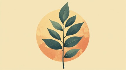 Botanical Plant Leaves Green Circle Brown Background