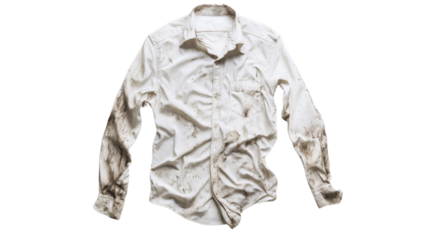 White shirt covered in mud on transparent background