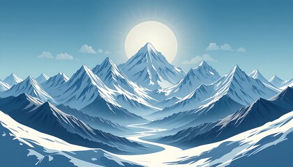 Fototapeta premium Majestic Snowcapped Mountains Under a Bright Sun