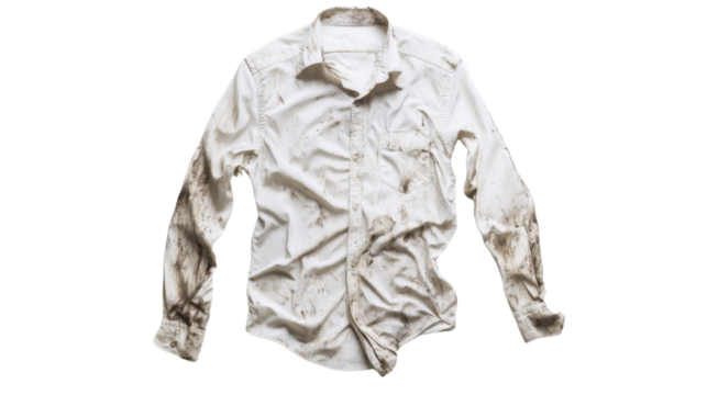 White shirt covered in mud on transparent background