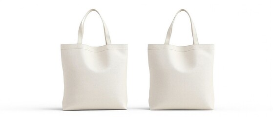 Set of two matching reusable tote bags made from natural cotton fabric, arranged side by side, cotton bags, reusable tote bags