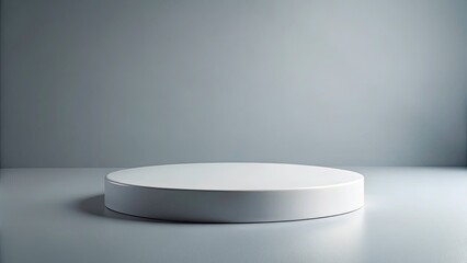 Minimalist White Circle Platform, Gray Background, Product Photography, Candid Style, Clean Aesthetic, Simple Design, Studio Shot, Mockup, Display, Presentation