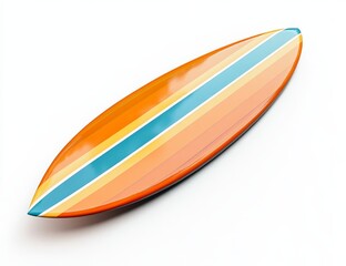 Orange and teal striped surfboard isolated on white.